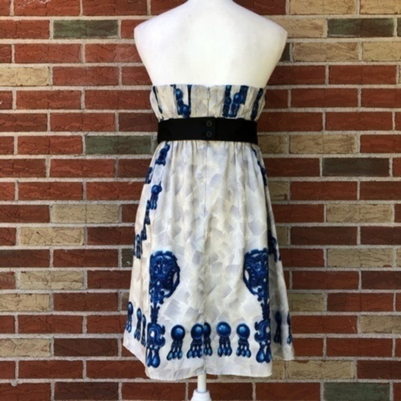 Nanette Lepore Silk White Black Blue Strapless Mini Dress 👗 - Picture 8 of 16